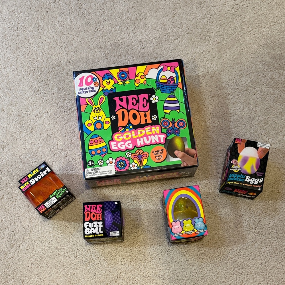 Nee Doh 10 Squishy Surprises Golden Egg Hunt PLUS 4 additional Nee Doh Squishies